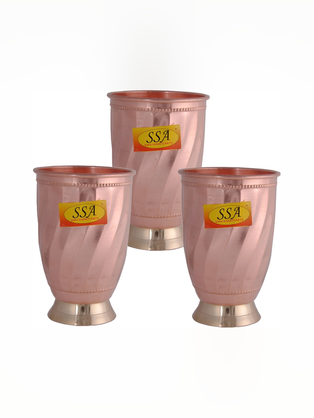 

Shivshakti Arts Brown 3 Pieces Copper Easy To Clean Water Glasses 350 ML