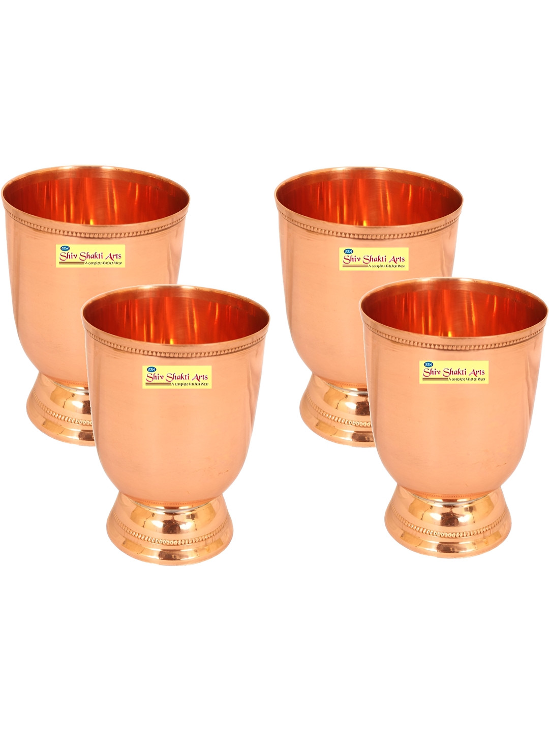 

Shivshakti Arts Brown 4 Pieces Easy to Clean Copper Water Glass 400ml