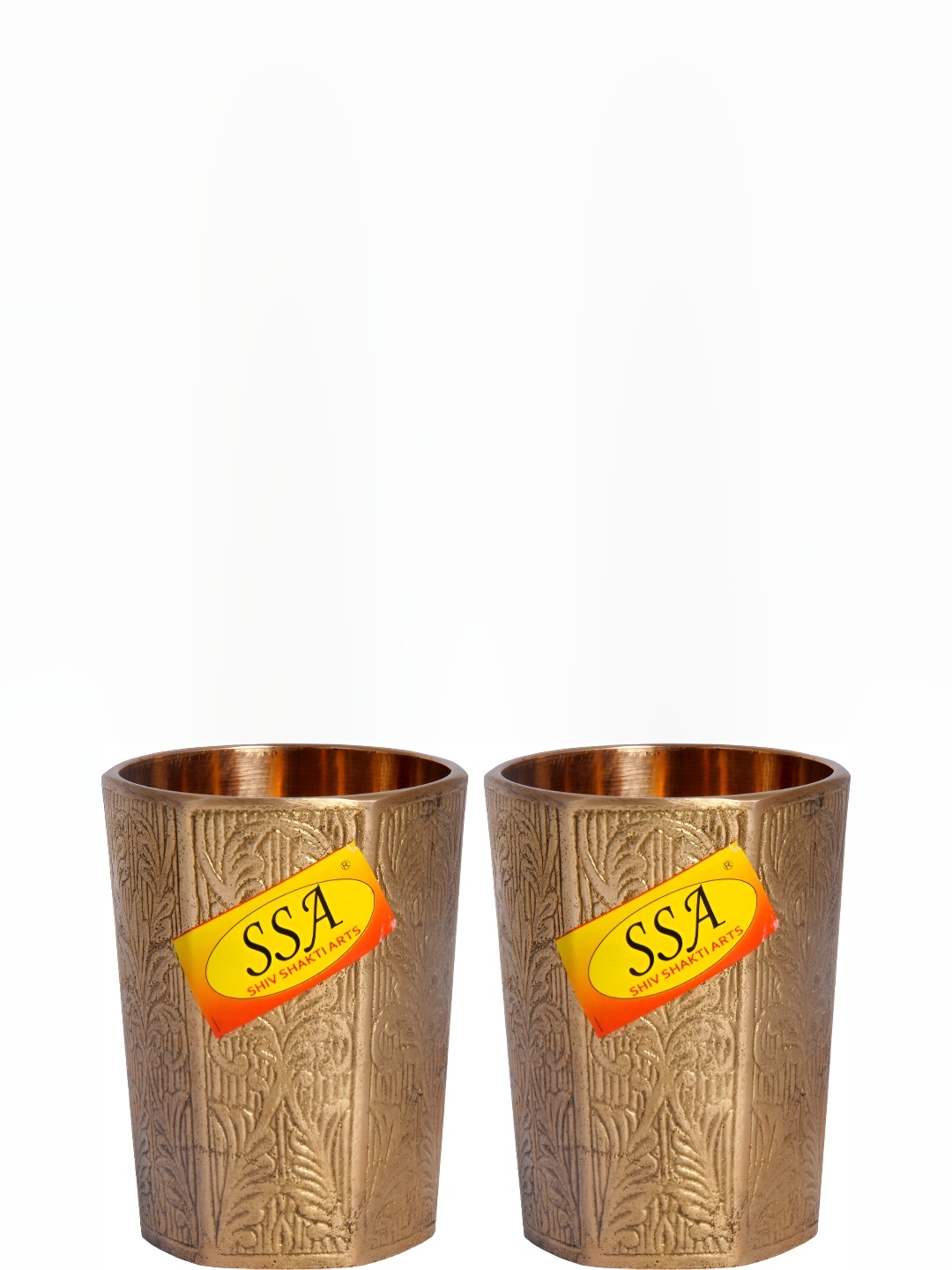 

Shivshakti Arts 2 Pieces Easy to Clean Brass Water Glass 300ml, Copper