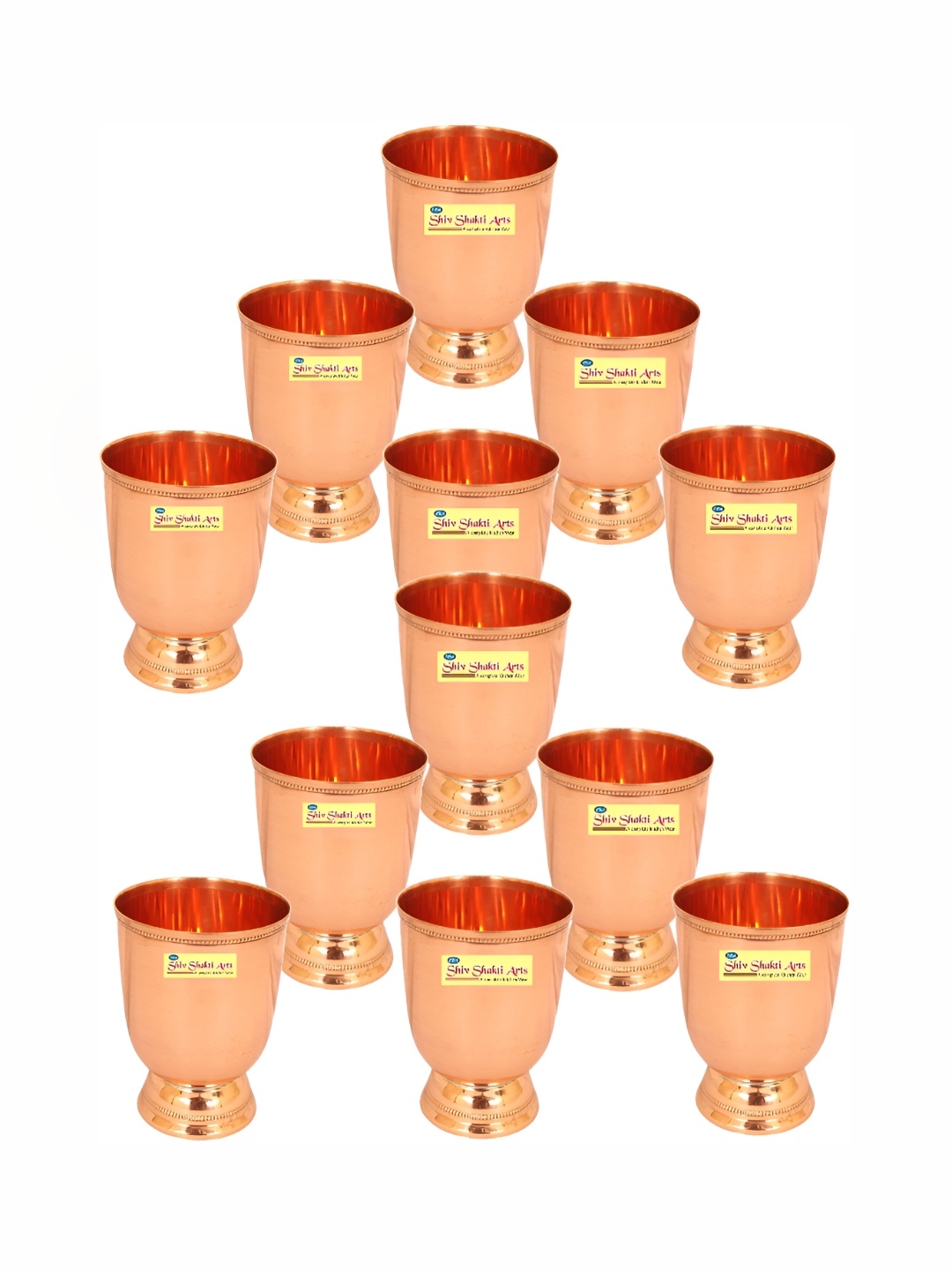 

Shivshakti Arts 12 Pieces Easy to Clean Copper Water Glass 400ml