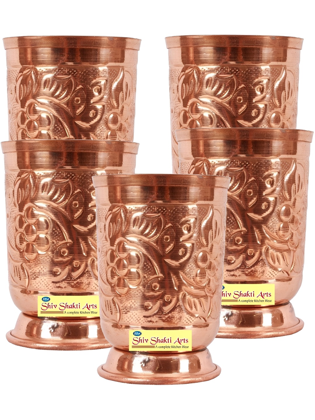 

Shivshakti Arts Copper Toned 4 Pieces Easy to Clean Copper Water or Juice Glass 480 ml