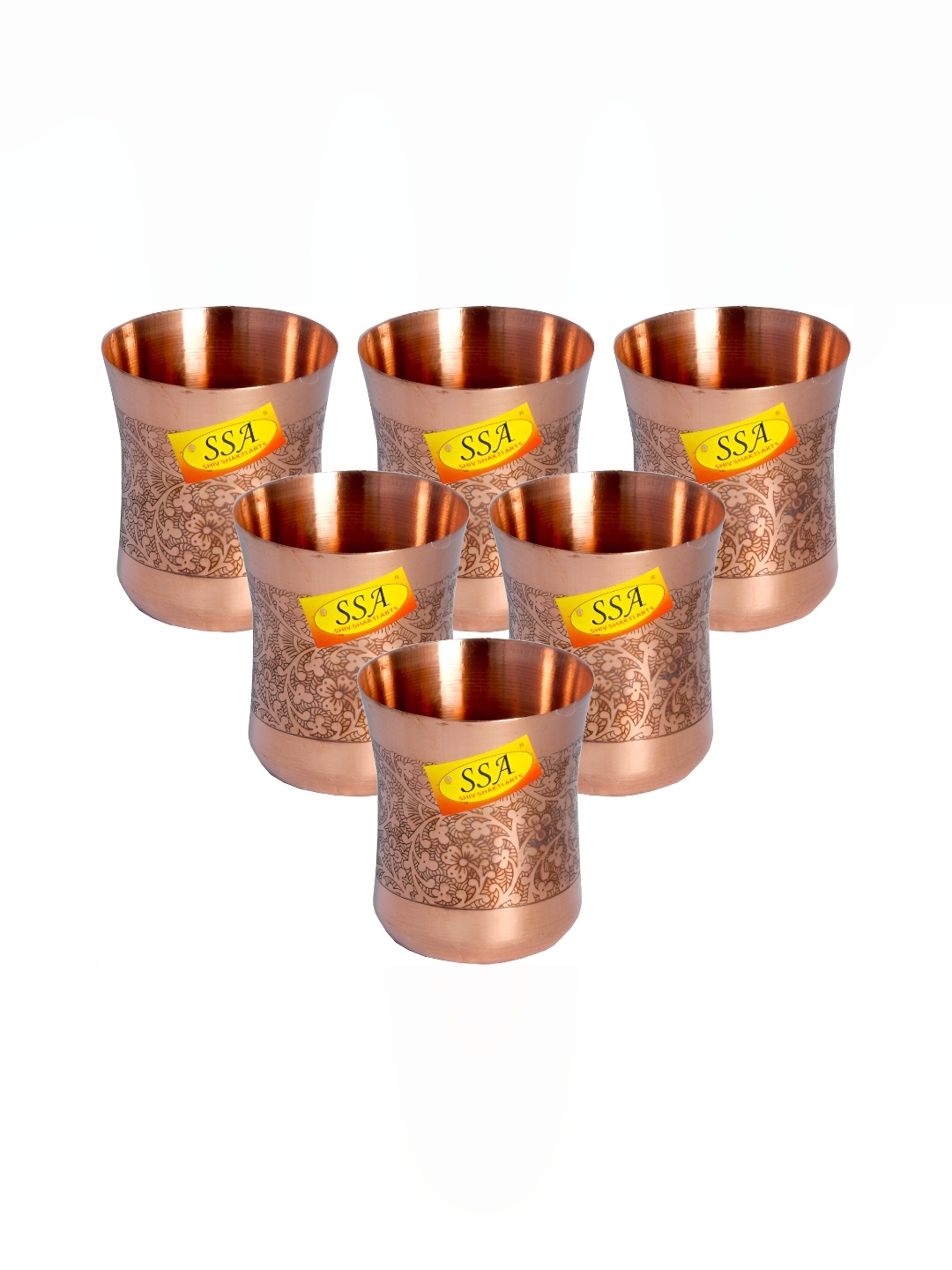 

Shivshakti Arts 6 Pieces Easy to Clean Brass Water Glass 250ml, Copper