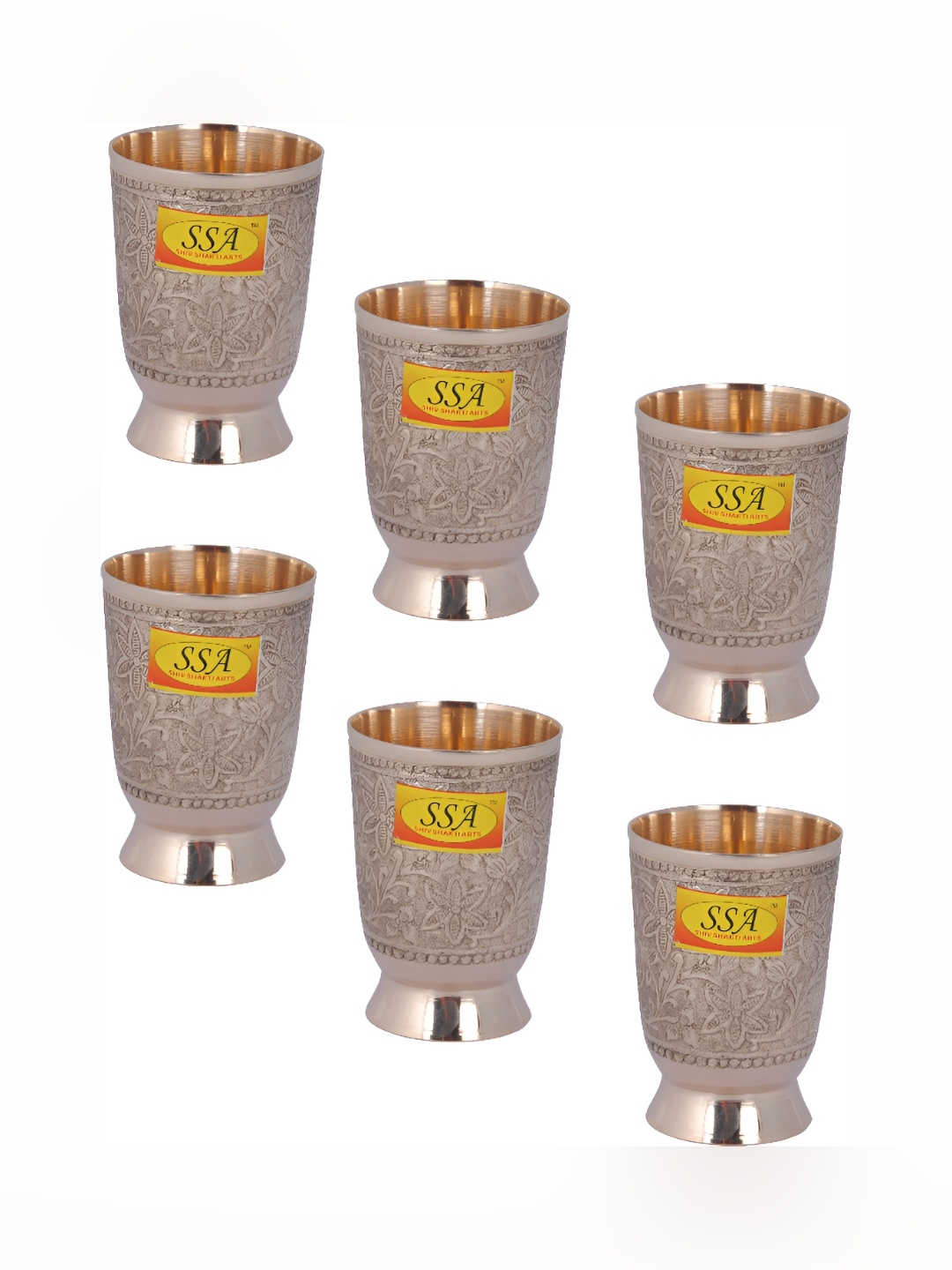 

Shivshakti Arts Brown 6 Pieces Textured Copper Water Glass 300 Ml
