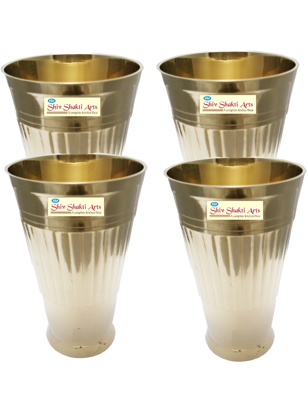 

Shivshakti Arts Yellow 4 Pieces Easy to Clean Brass Water or Juice Glass