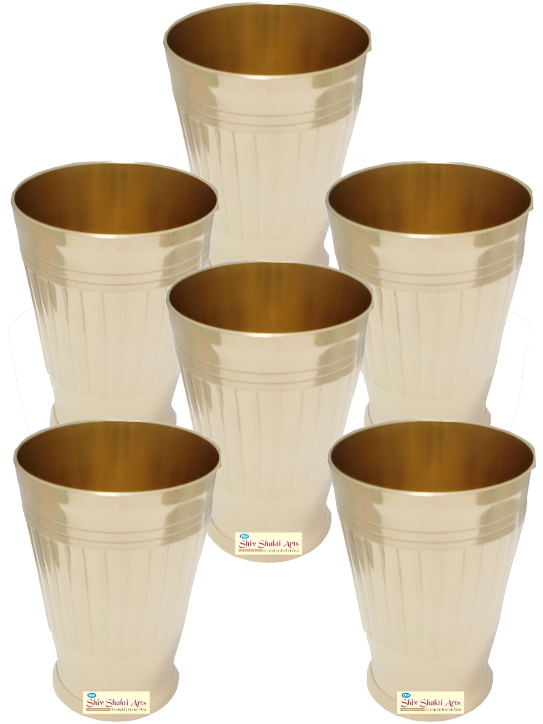 

Shivshakti Arts Gold Toned 6 Pieces Easy to Clean Brass Water Glass 250 ML Each