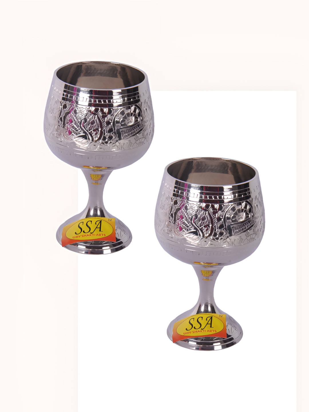 

Shivshakti Arts 8 Pieces Easy to Clean Brass Water Glass 300ml, Silver