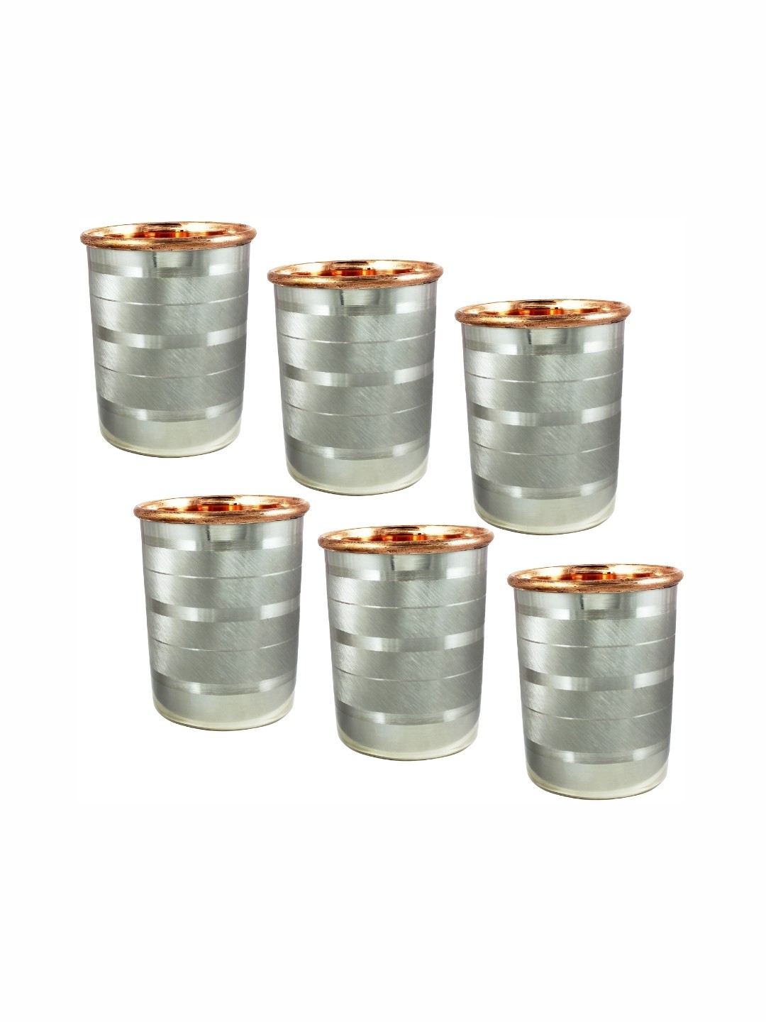

Shivshakti Arts Brown & Steel 6 Pieces Copper Easy To Clean Water Glasses 300 ML