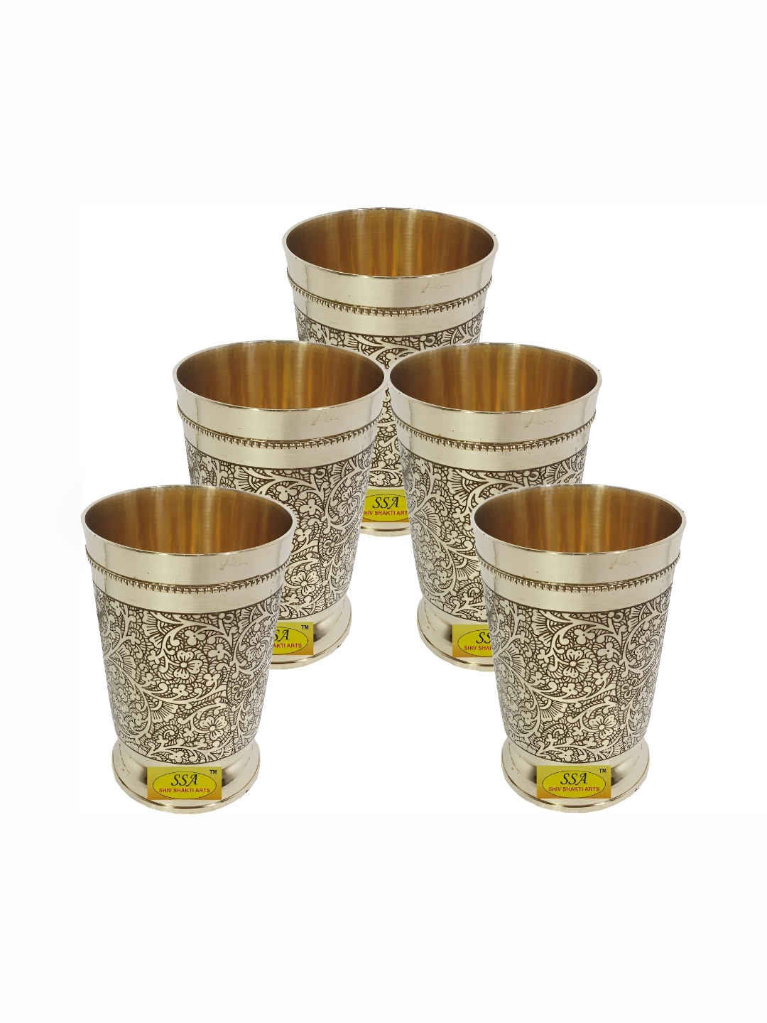 

Shivshakti Arts Brown 5 Pieces Easy to Clean Brass Water or Juice Glass 250ml