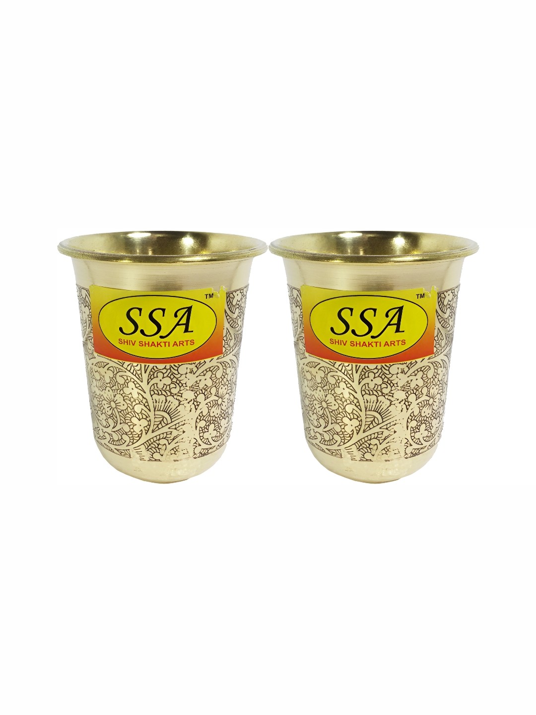 

Shivshakti Arts Gold-Toned 2 Pieces Printed Easy To Clean Copper Water Glasses 200 ML