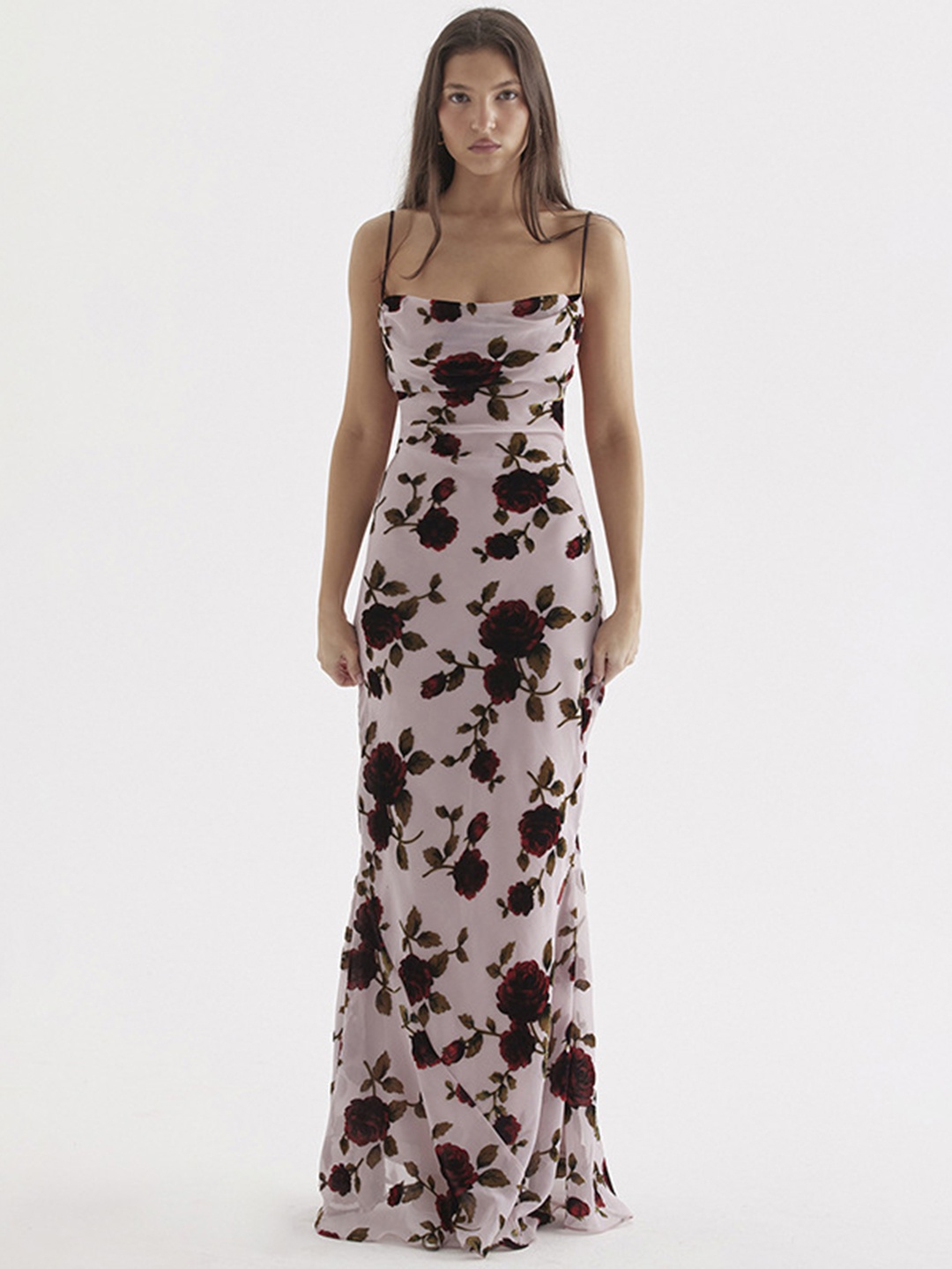 

StyleCast Pink & Brown Shoulder Strap Floral Print Maxi Dress