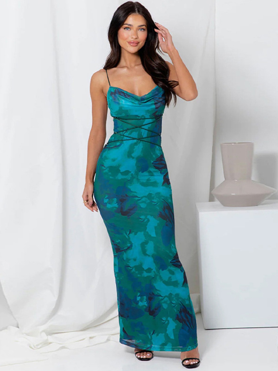 

StyleCast Blue Abstract Printed Shoulder Straps Bodycon Dress