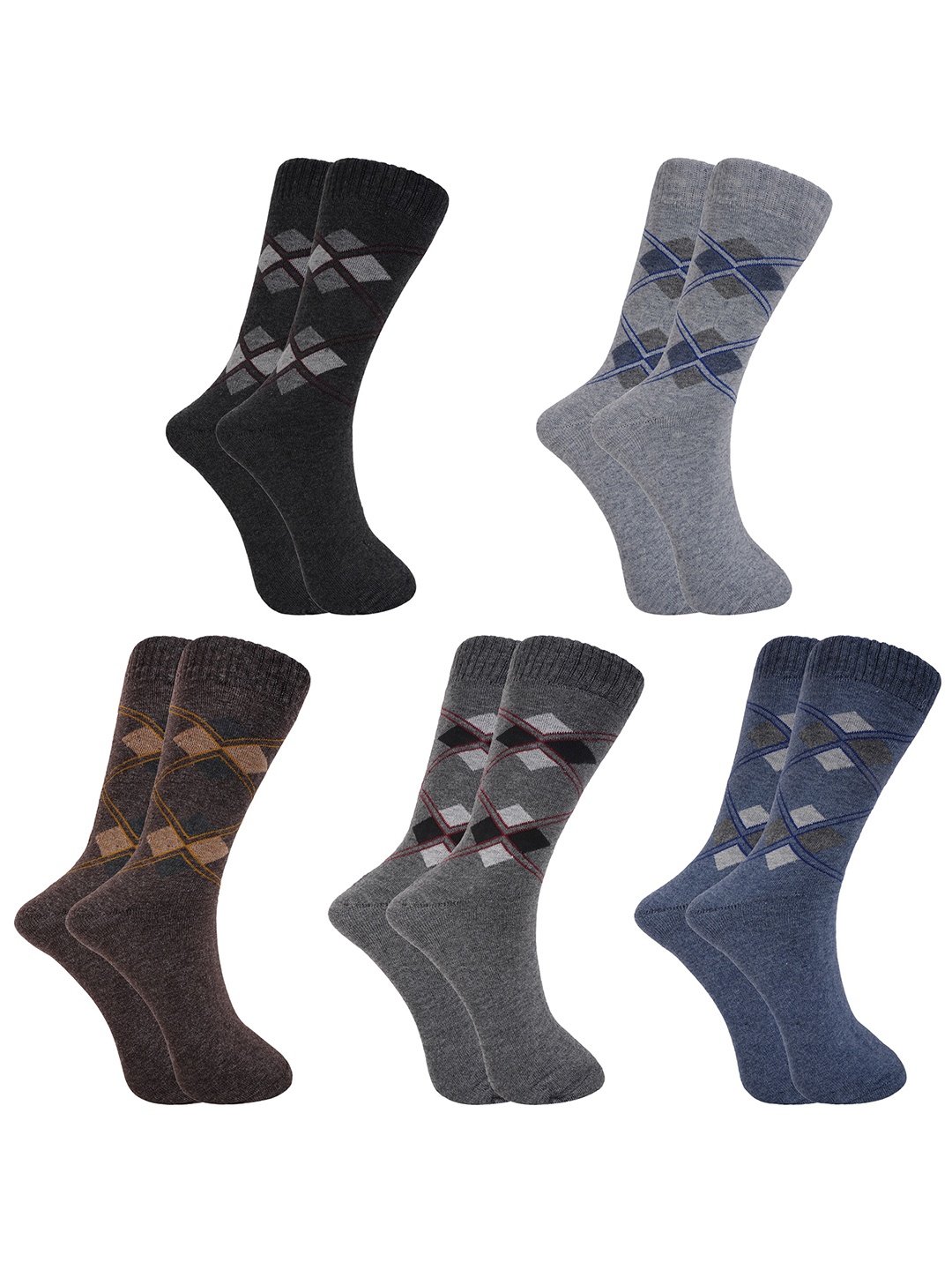 

BAESD Men Pack Of 5 Patterned Calf-Length Socks, Blue