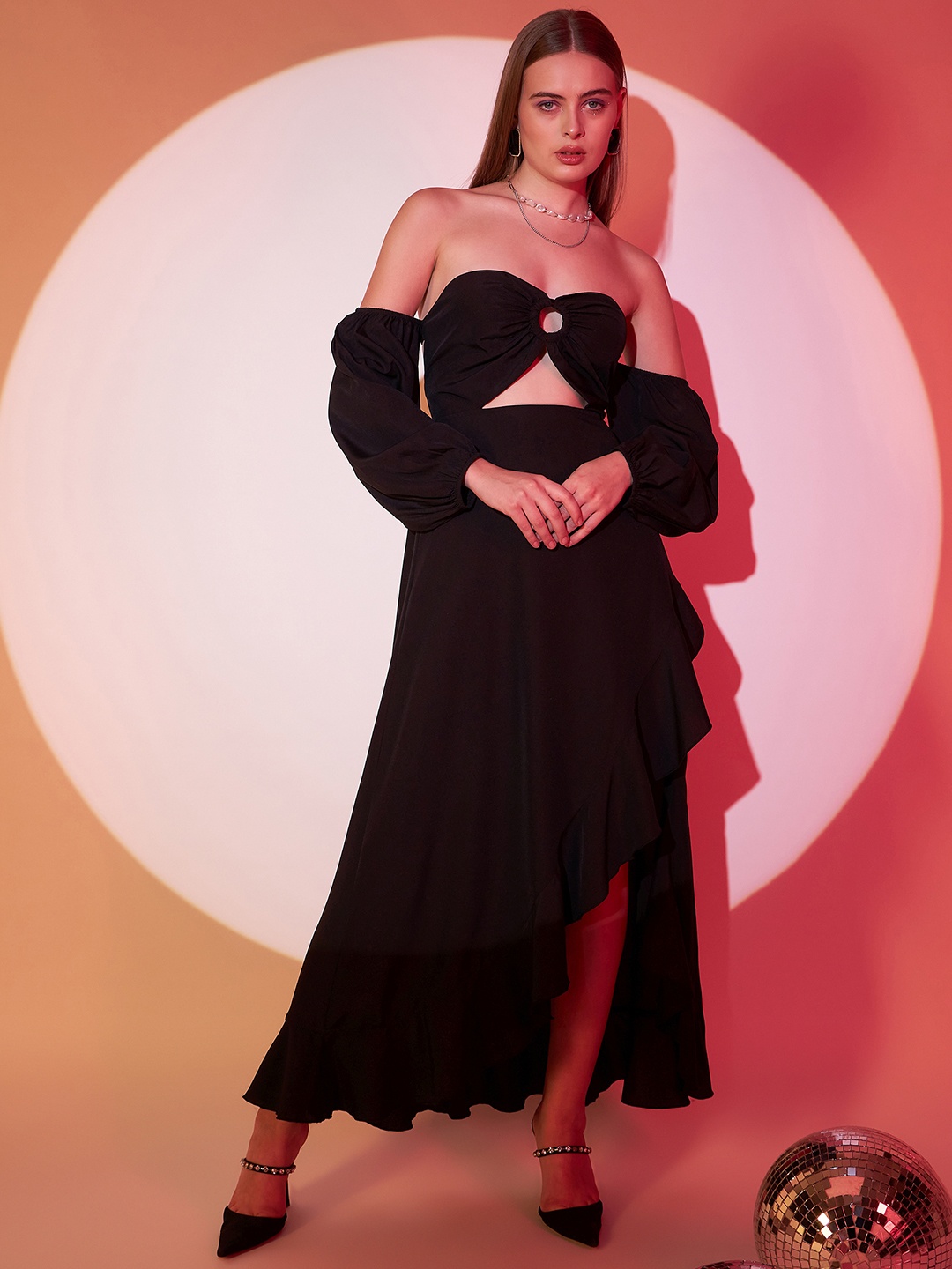

Berrylush Cut Outs A-Line Maxi Dress, Black