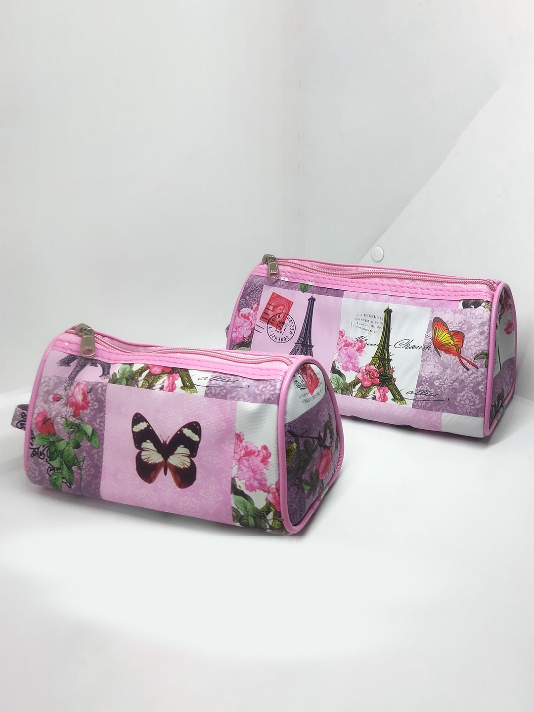 

COSMO HUB Set Of 2 Printed Makeup Pouches, Pink