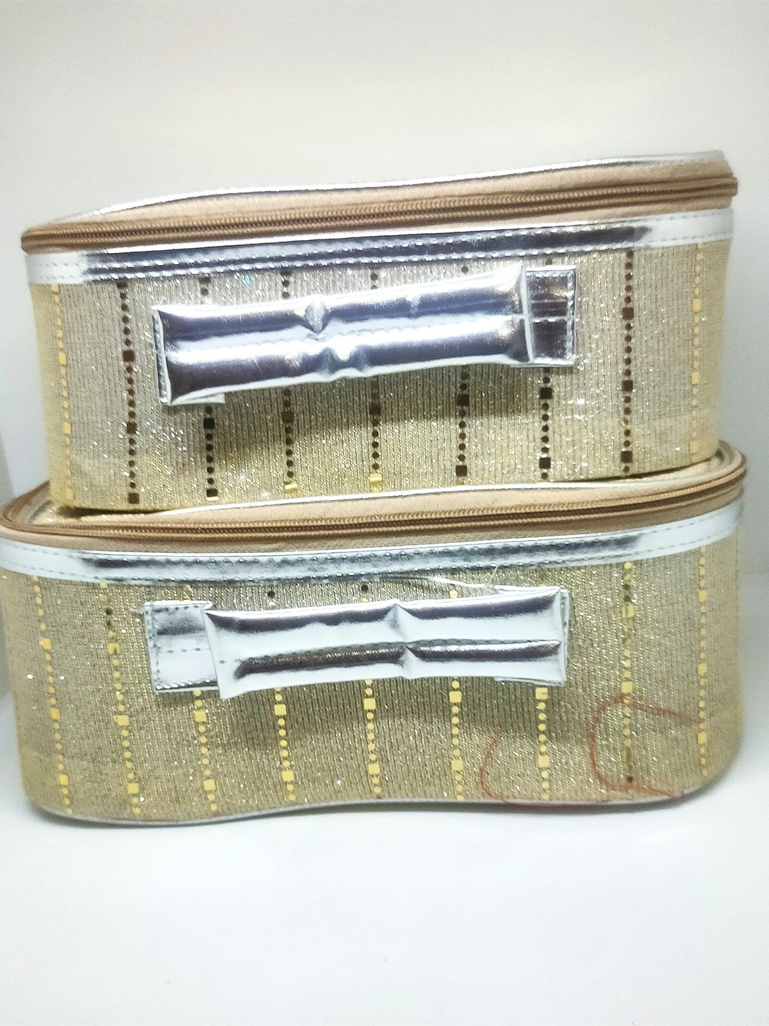 

COSMO HUB Women Set Of 2 Textured Makeup Pouch, Gold
