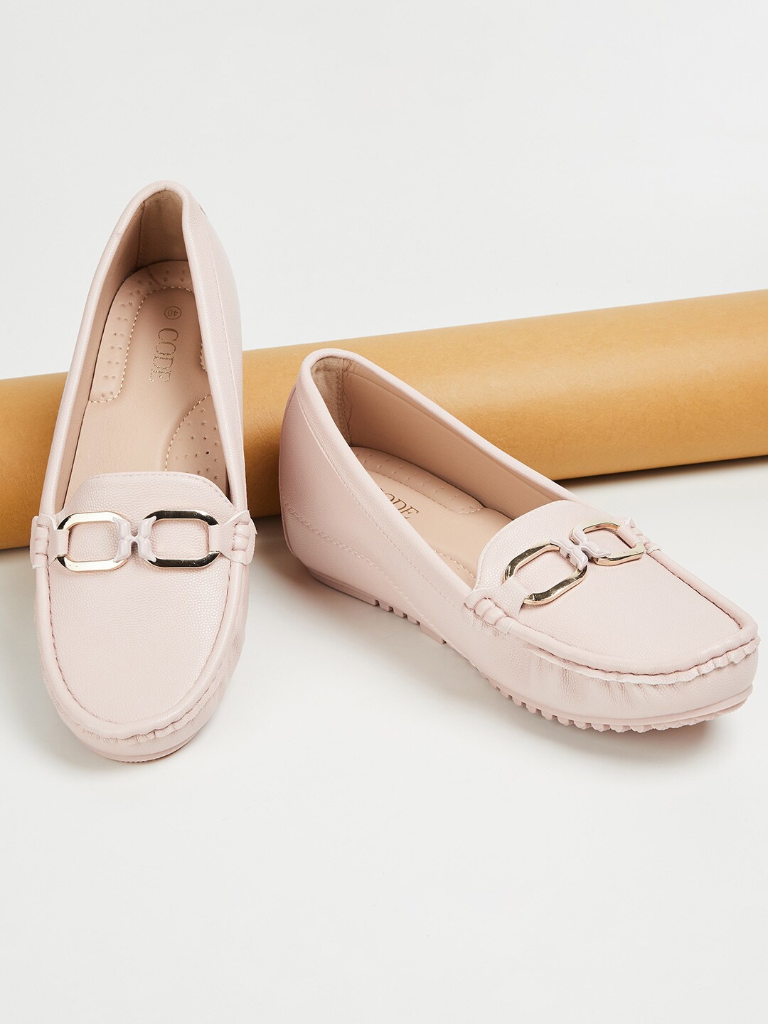 

CODE by Lifestyle Buckle Detailed Wedge Heeled Loafers, Pink