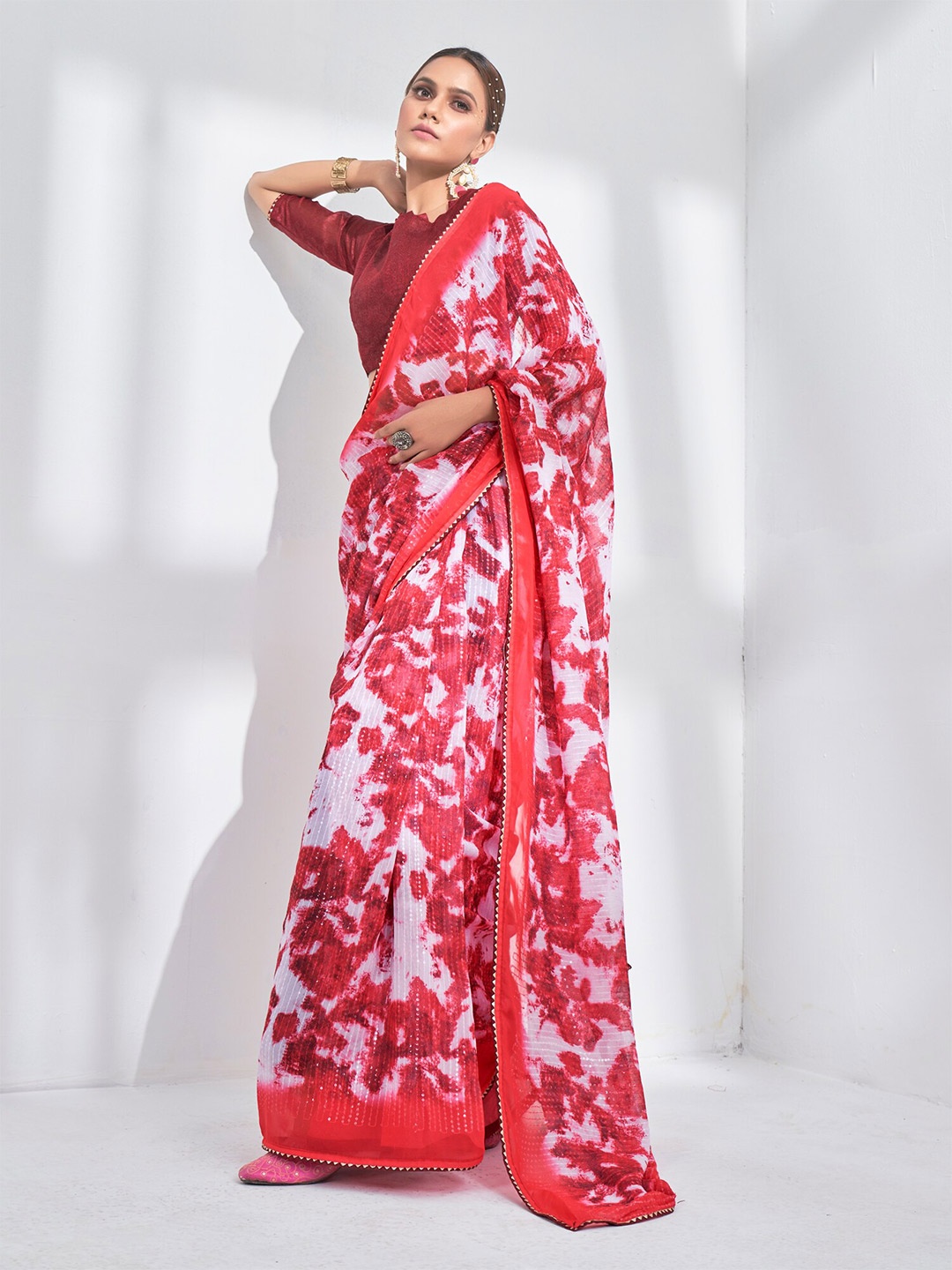 

Mitera Tie and Dye Gotta Patti Pure Georgette Saree, Red