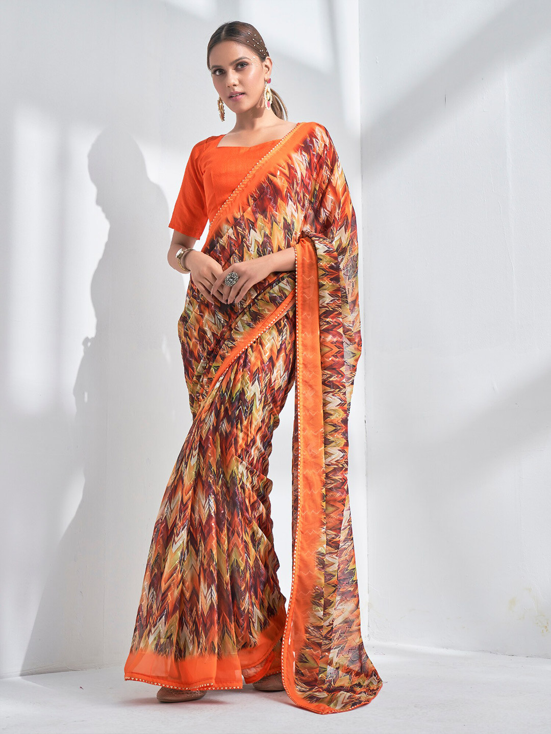 

Mitera Gotta Patti Pure Georgette Saree, Brown