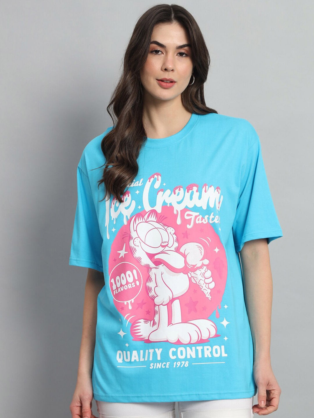 

COLOR CAPITAL Typography Printed Cotton Oversized T-shirt, Teal