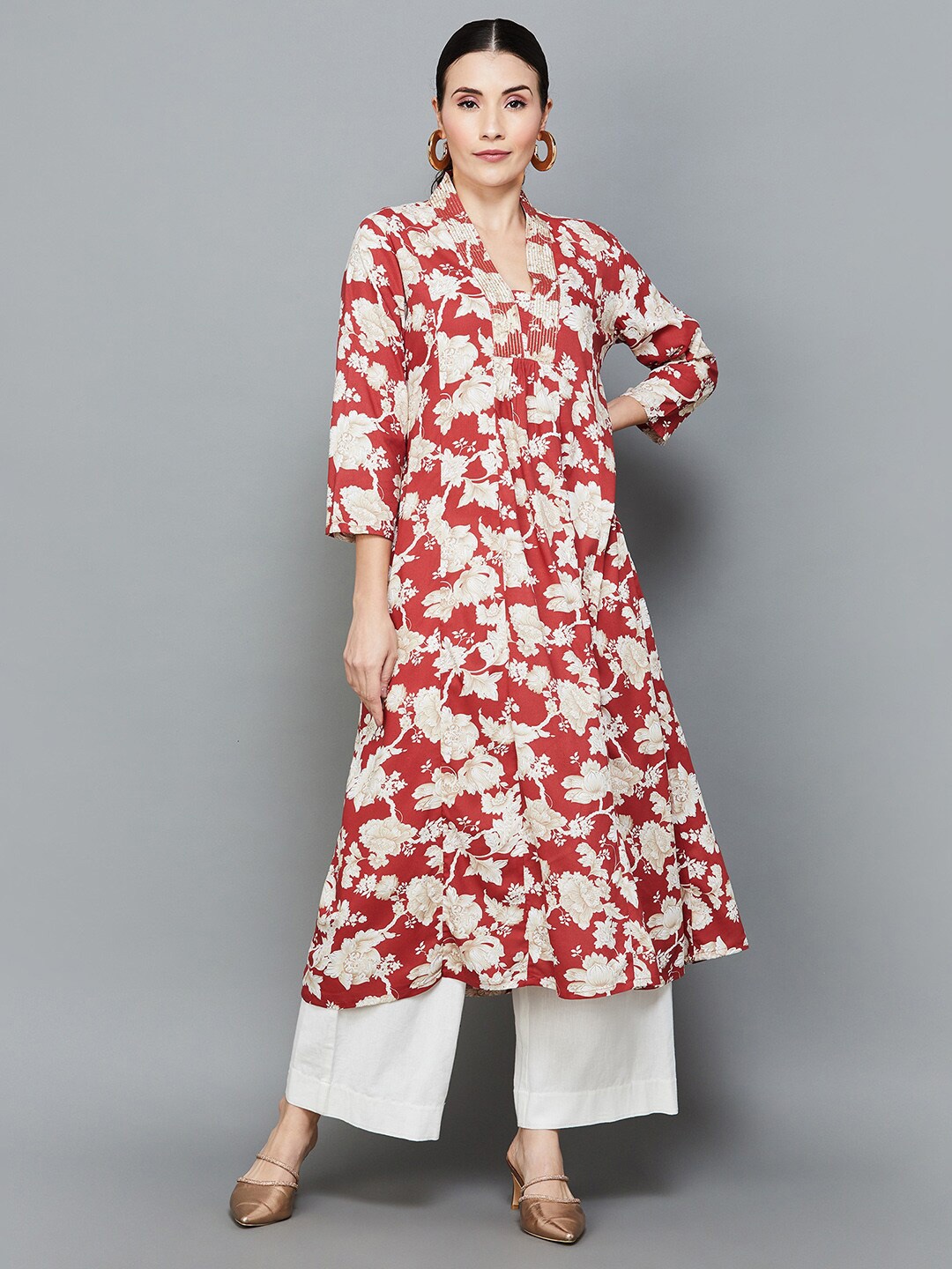 

Melange by Lifestyle Floral Printed A-Line Kurta, Red