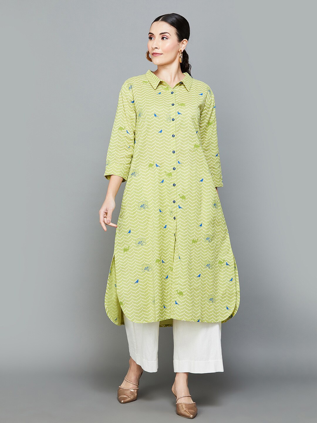 

Melange by Lifestyle Geometric Printed A-Line Kurta, Green