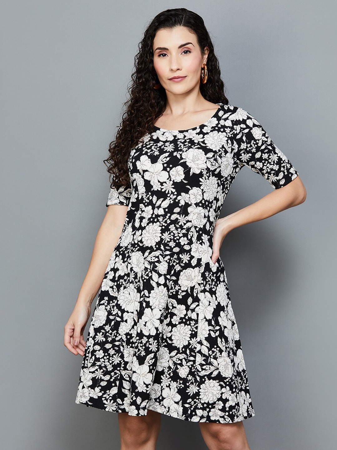 

CODE by Lifestyle Floral Printed A-Line Dress, Black