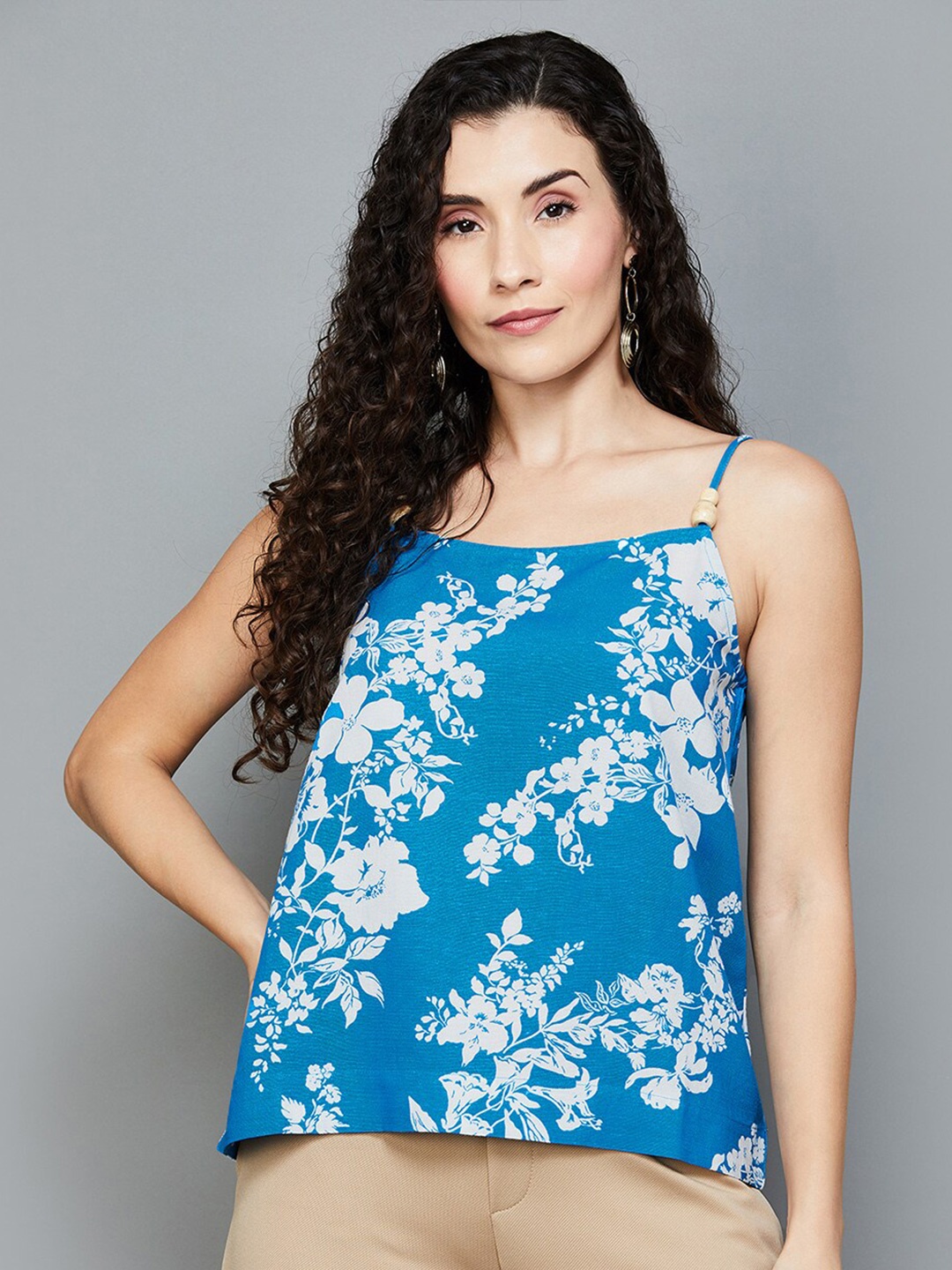 

CODE by Lifestyle Floral Print Shoulder Straps Regular Top, Blue