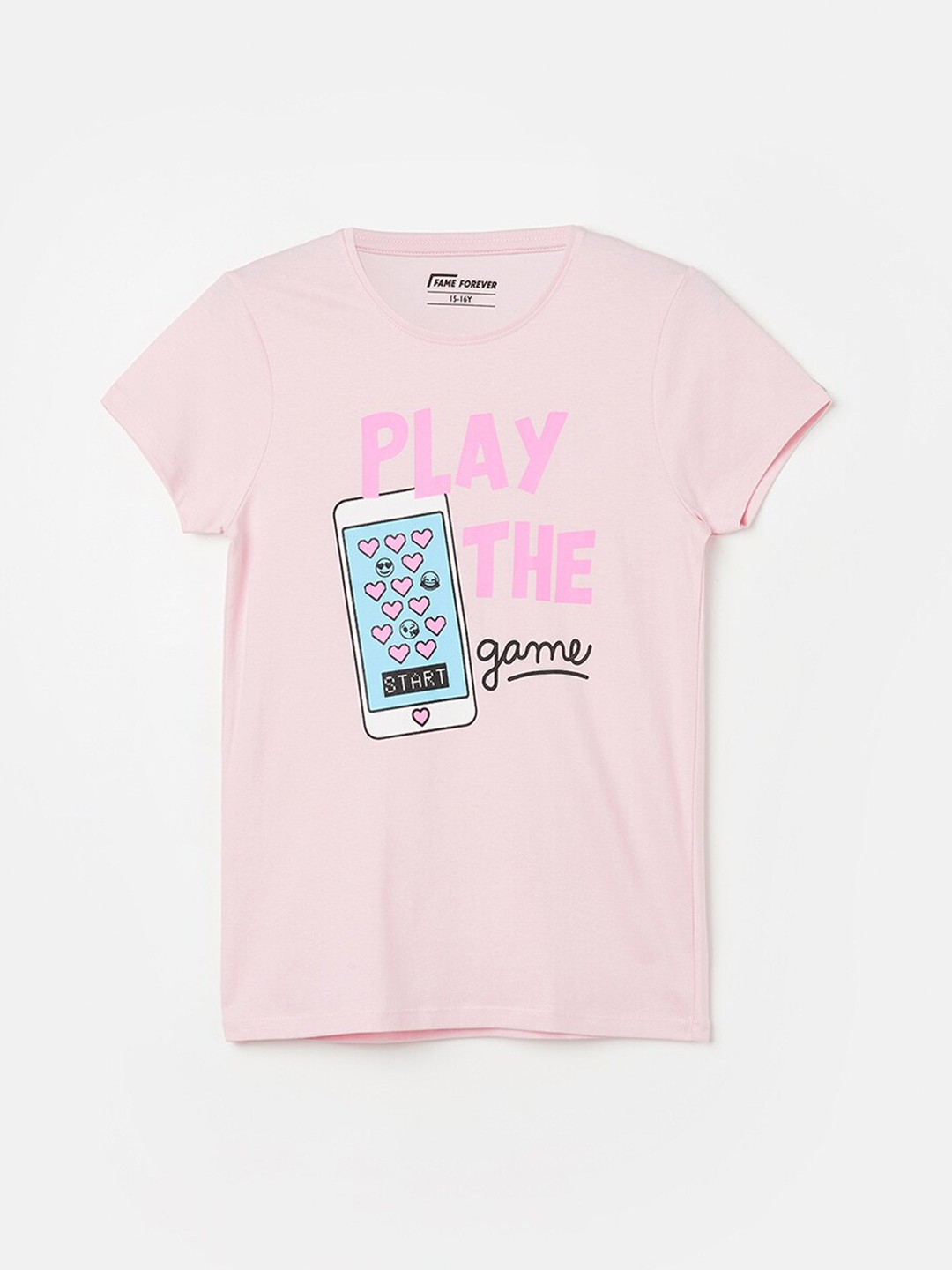 

Fame Forever by Lifestyle Girls Typography Printed Round Neck Short Sleeves Casual T-shirt, Pink