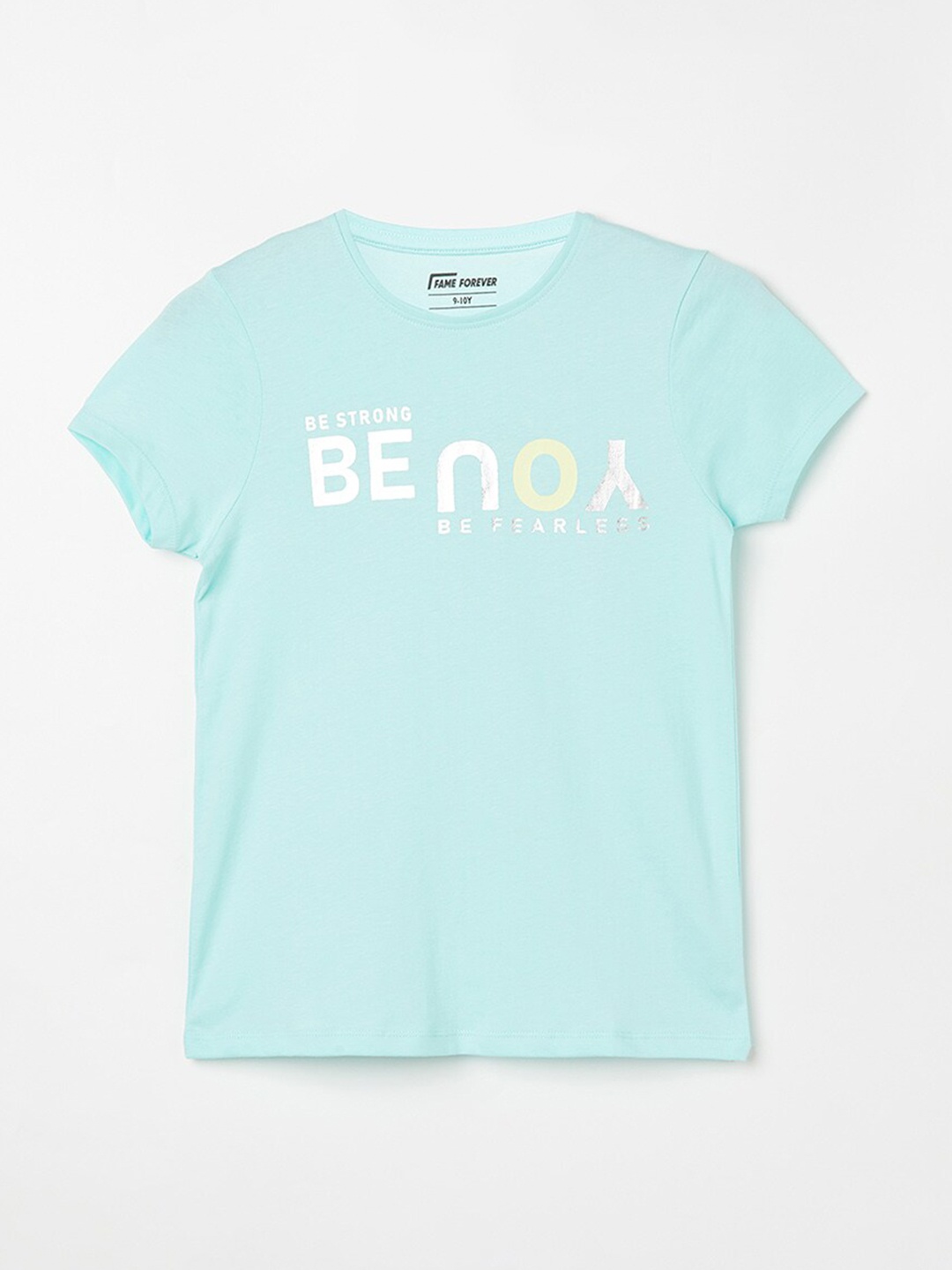 

Fame Forever by Lifestyle Girls Printed Round Neck Short Sleeves Applique T-shirt, Green