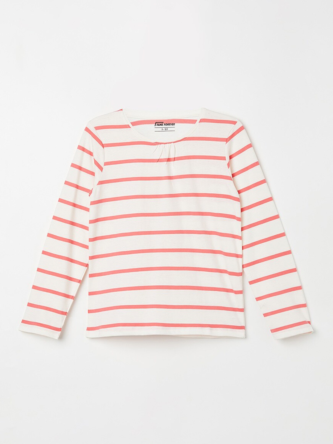 

Fame Forever by Lifestyle Girls Striped Round Neck Long Sleeves Casual T-shirt, Off white