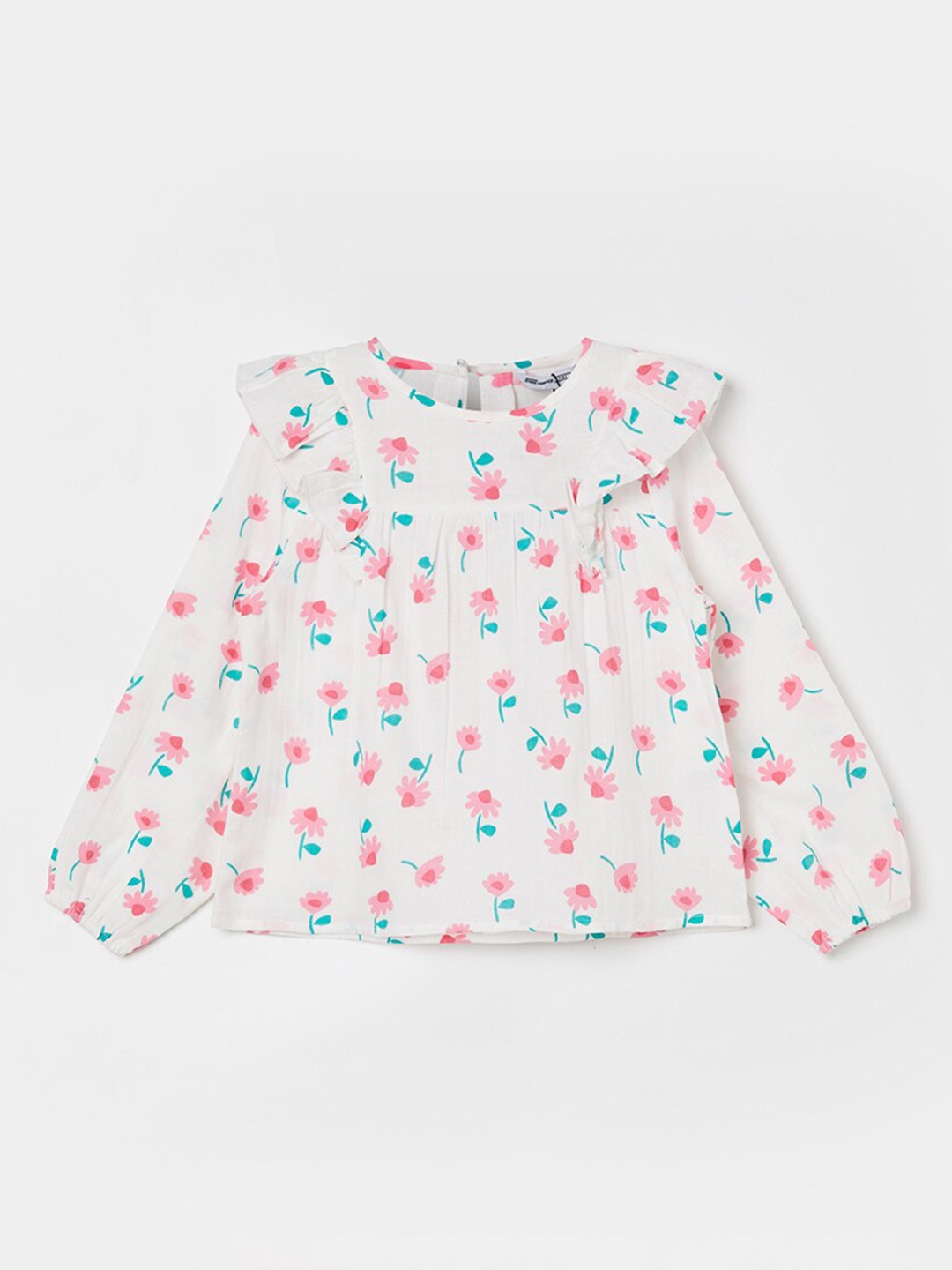 

Fame Forever by Lifestyle Floral Printed Ruffles Cotton Top, White