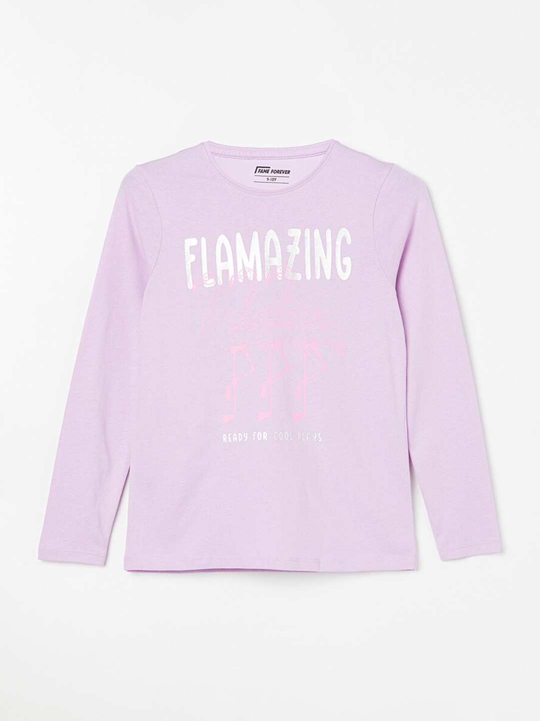 

Fame Forever by Lifestyle Girls Typography Printed High Neck Long Sleeves Applique T-shirt, Purple