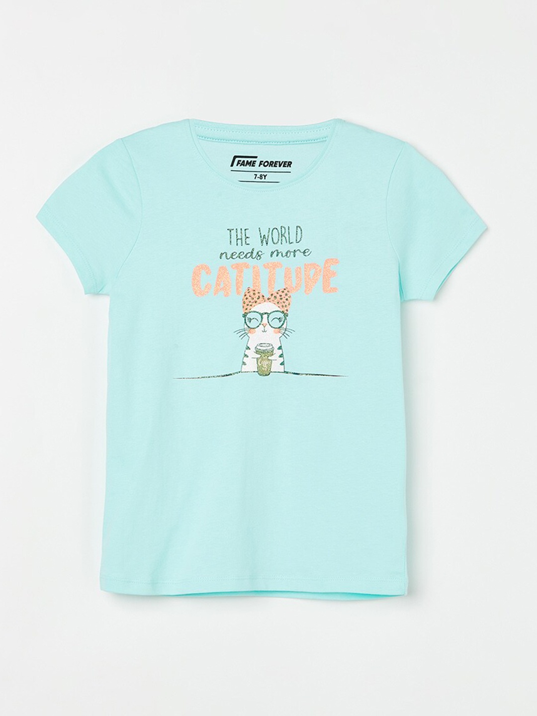 

Fame Forever by Lifestyle Girls Typography Printed Cotton Casual T-shirt, Green
