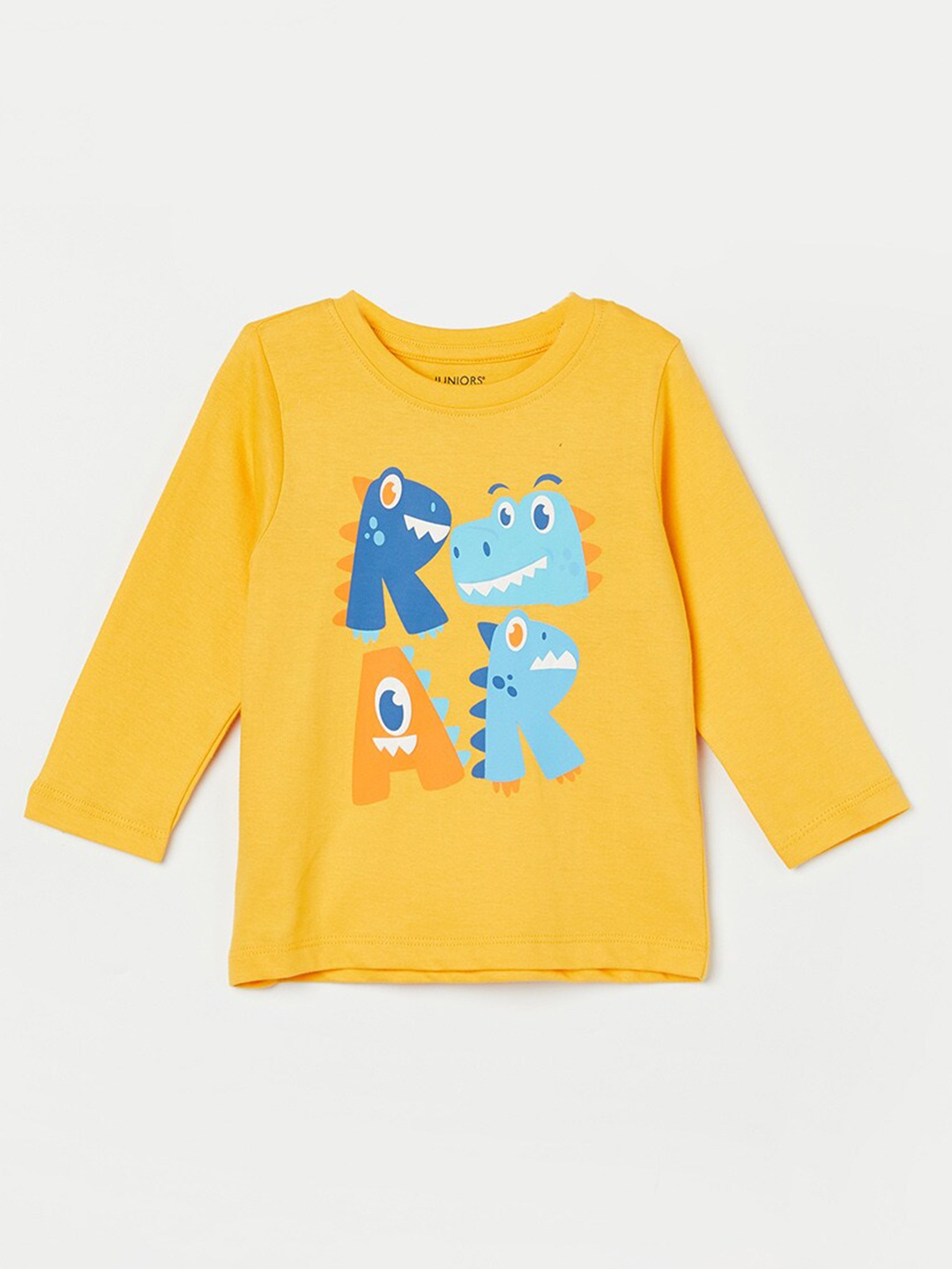 Juniors by Lifestyle Boys Typography Printed Cotton T-shirt, Mustard