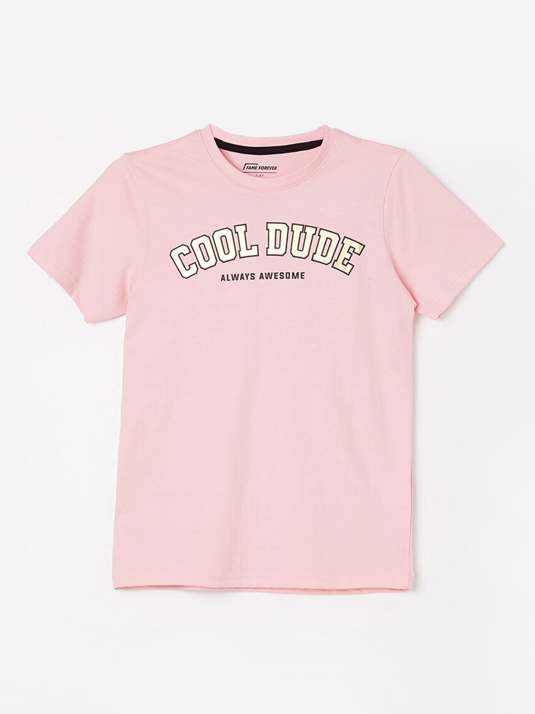 

Fame Forever by Lifestyle Boys Typography Printed Round Neck Short Sleeves Casual T-shirt, Pink