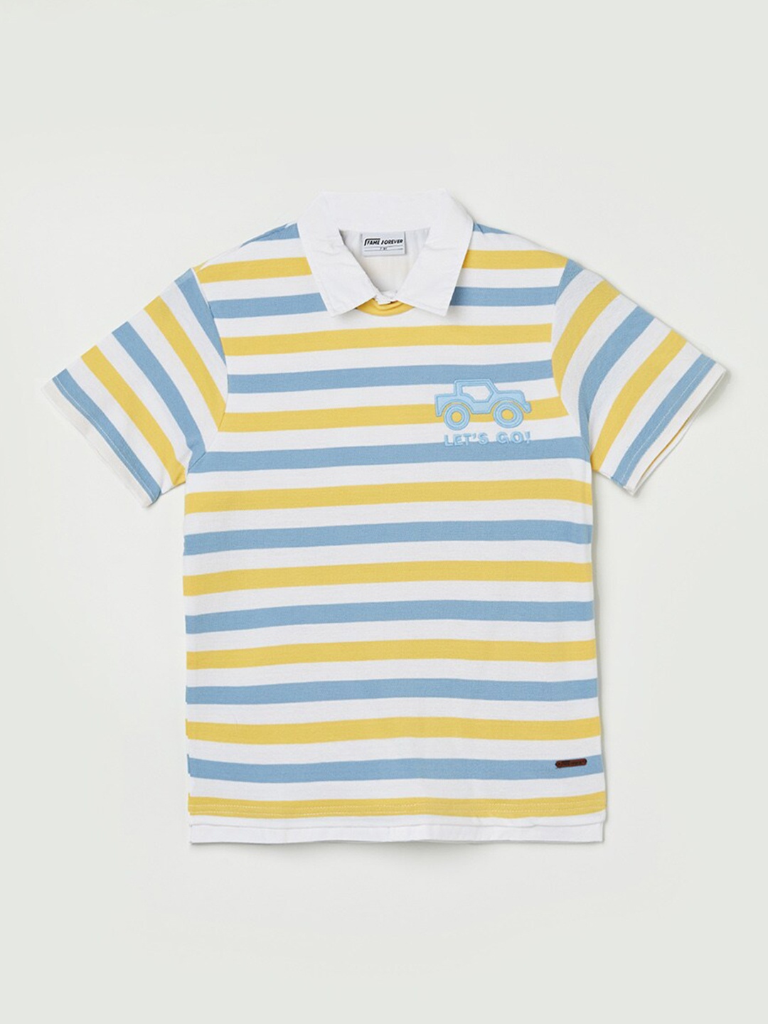

Fame Forever by Lifestyle Boys Striped Polo Collar Pockets T-shirt, White