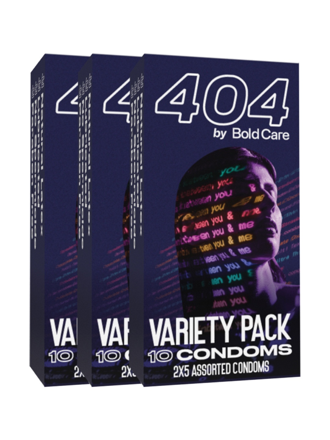 

Bold Care 404 Set of 3 Variety Pack Condoms - 10 Condoms Each, Navy blue