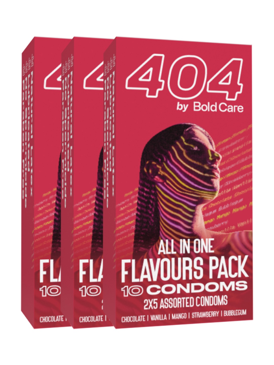 

Bold Care 404 Set of 3 All-In-One Flavours Assorted Condoms - 10 Pieces Each, Red
