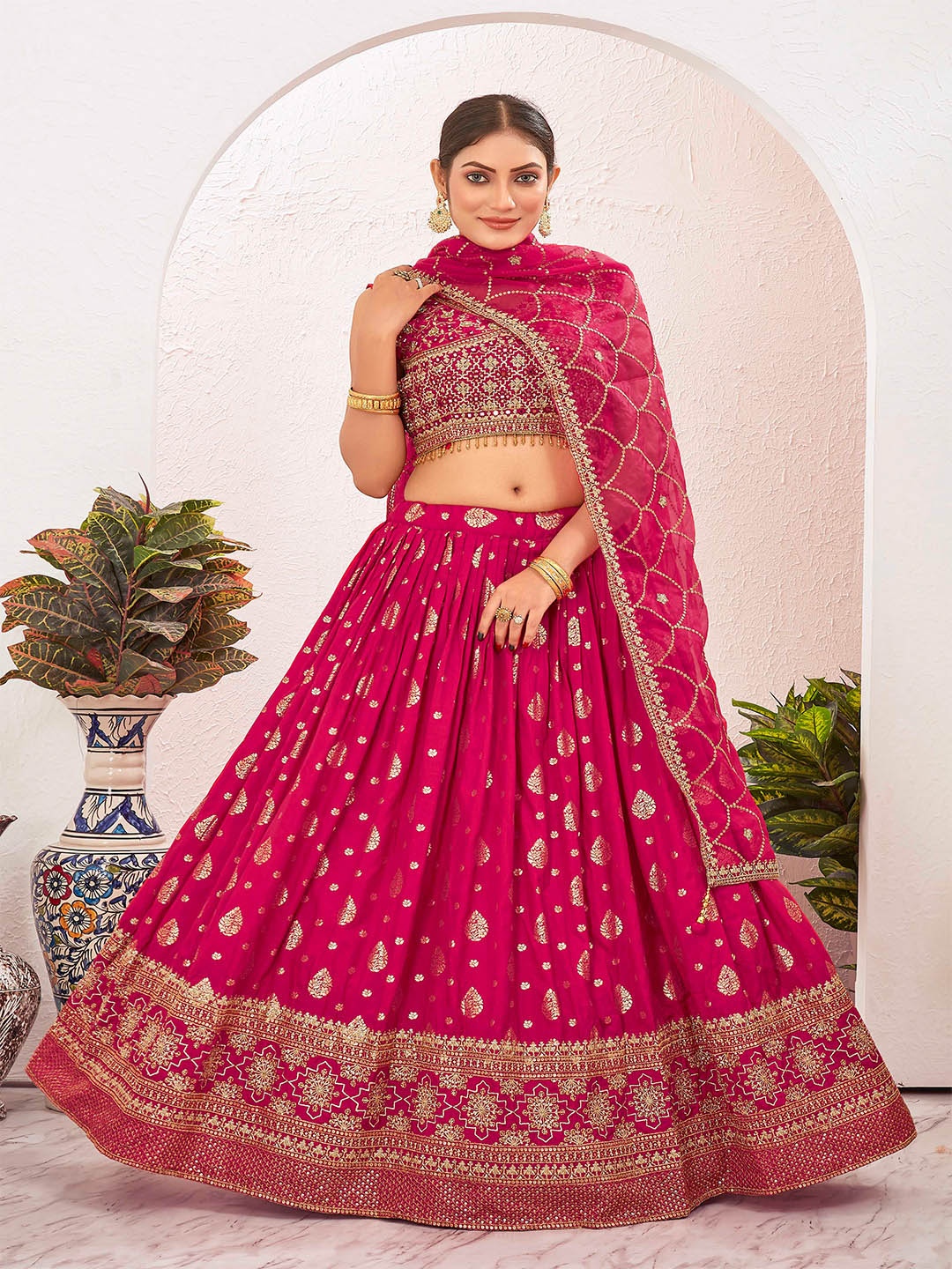 

Chandbaali Embroidered Ready to Wear Lehenga & Blouse With Dupatta, Pink