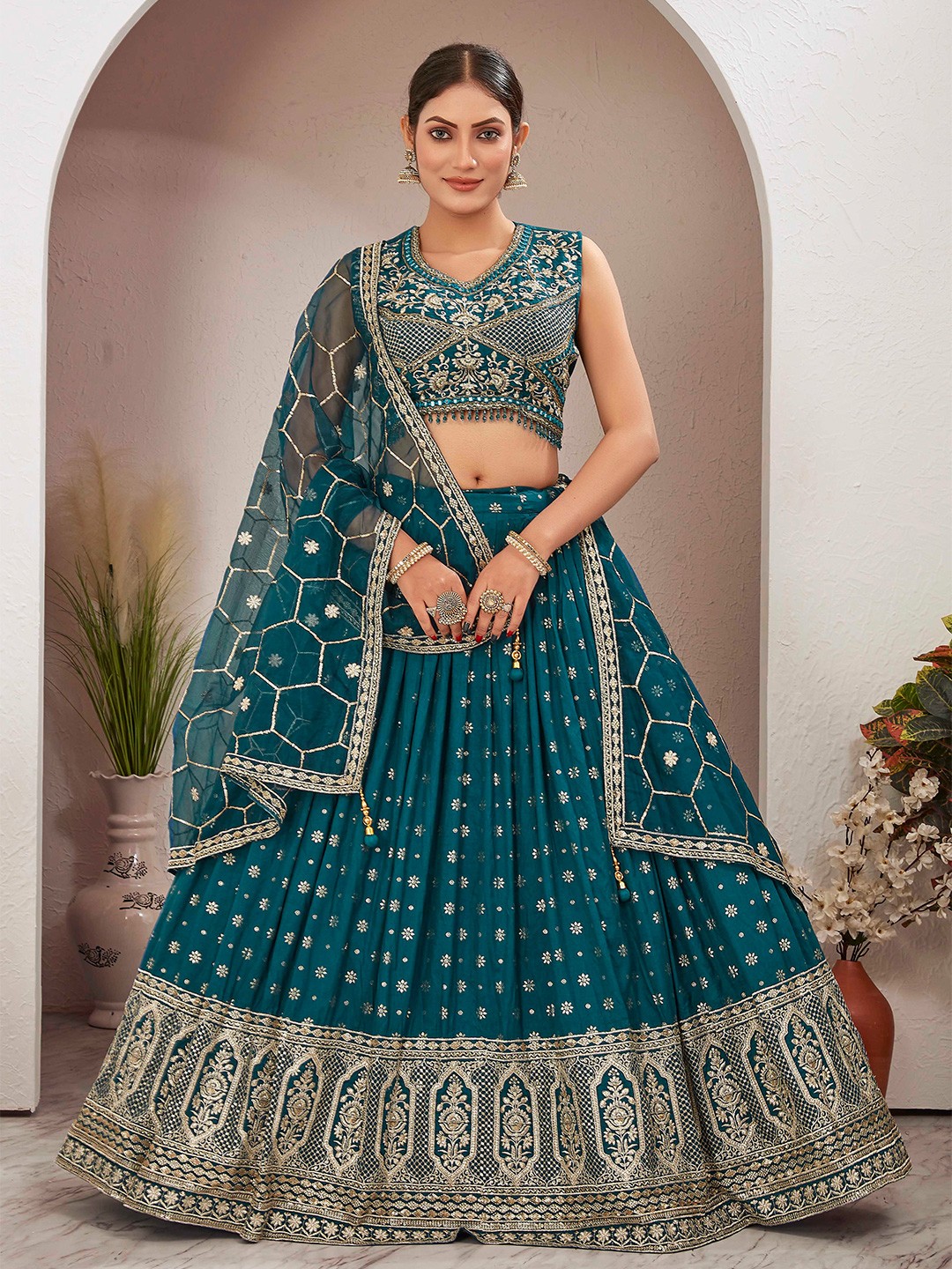 

Chandbaali Embroidered Ready to Wear Lehenga & Blouse With Dupatta, Blue