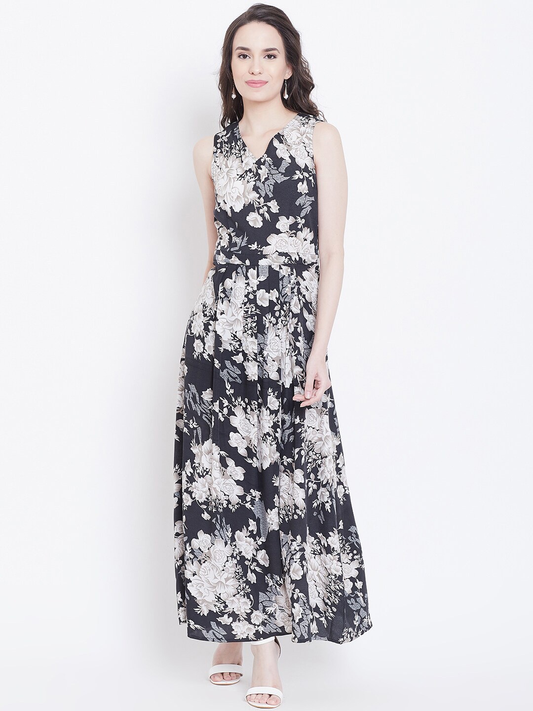 

DODO & MOA Black Floral Printed V-Neck Maxi Midi Dress