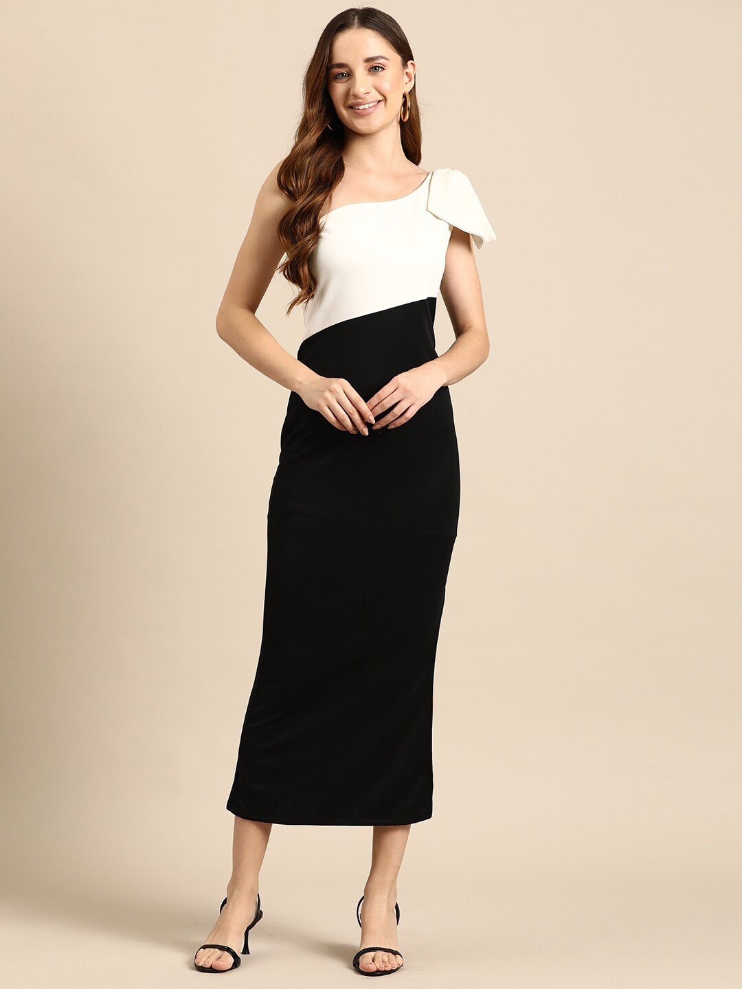 

DODO & MOA Colourblocked Sheath Straight Midi Dress, Black