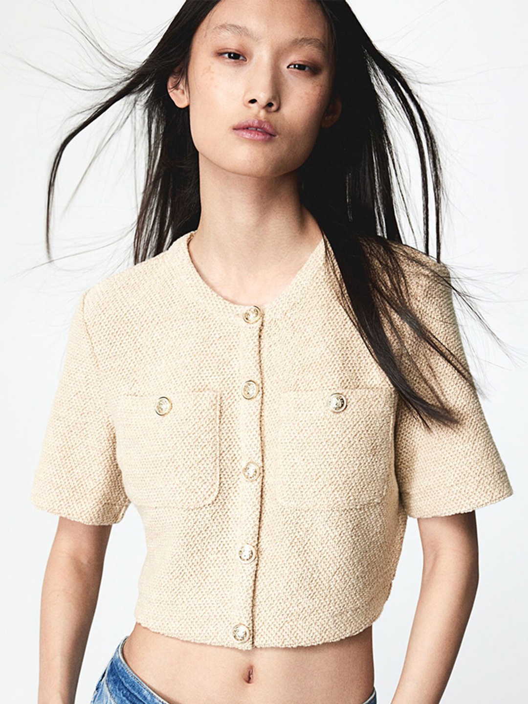 

H&M Short-Sleeved Cardigan, Beige