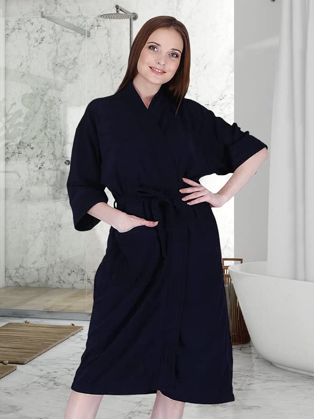 

Kuber Industries Women Soft & Fluffy Micro Terry Bath Robe, Blue