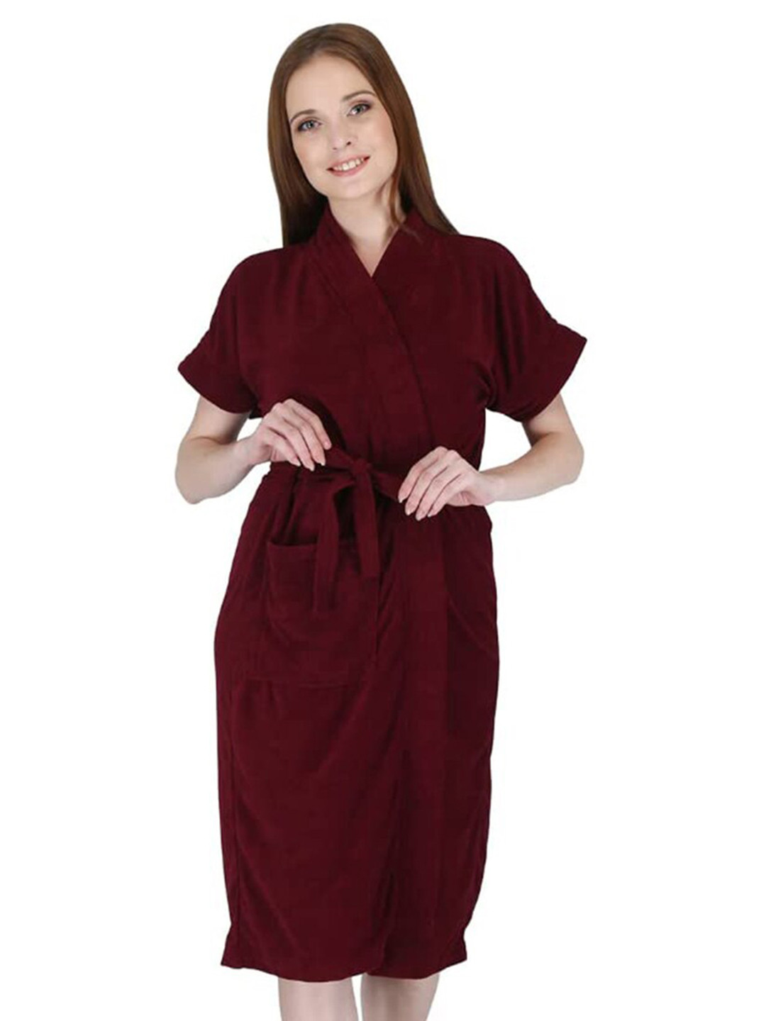

Kuber Industries Women Soft & Fluffy Micro Terry Cotton Bath Robe, Maroon
