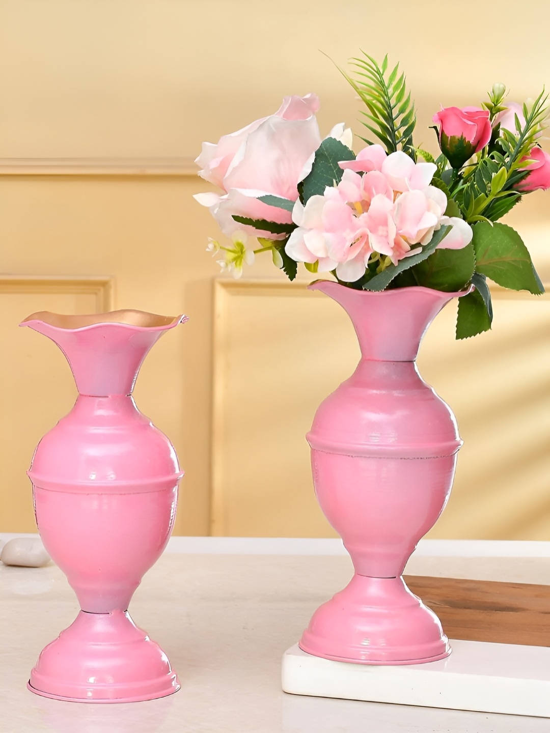 

CraftVatika Pink 2 Pieces Textured Metal Flower Vases