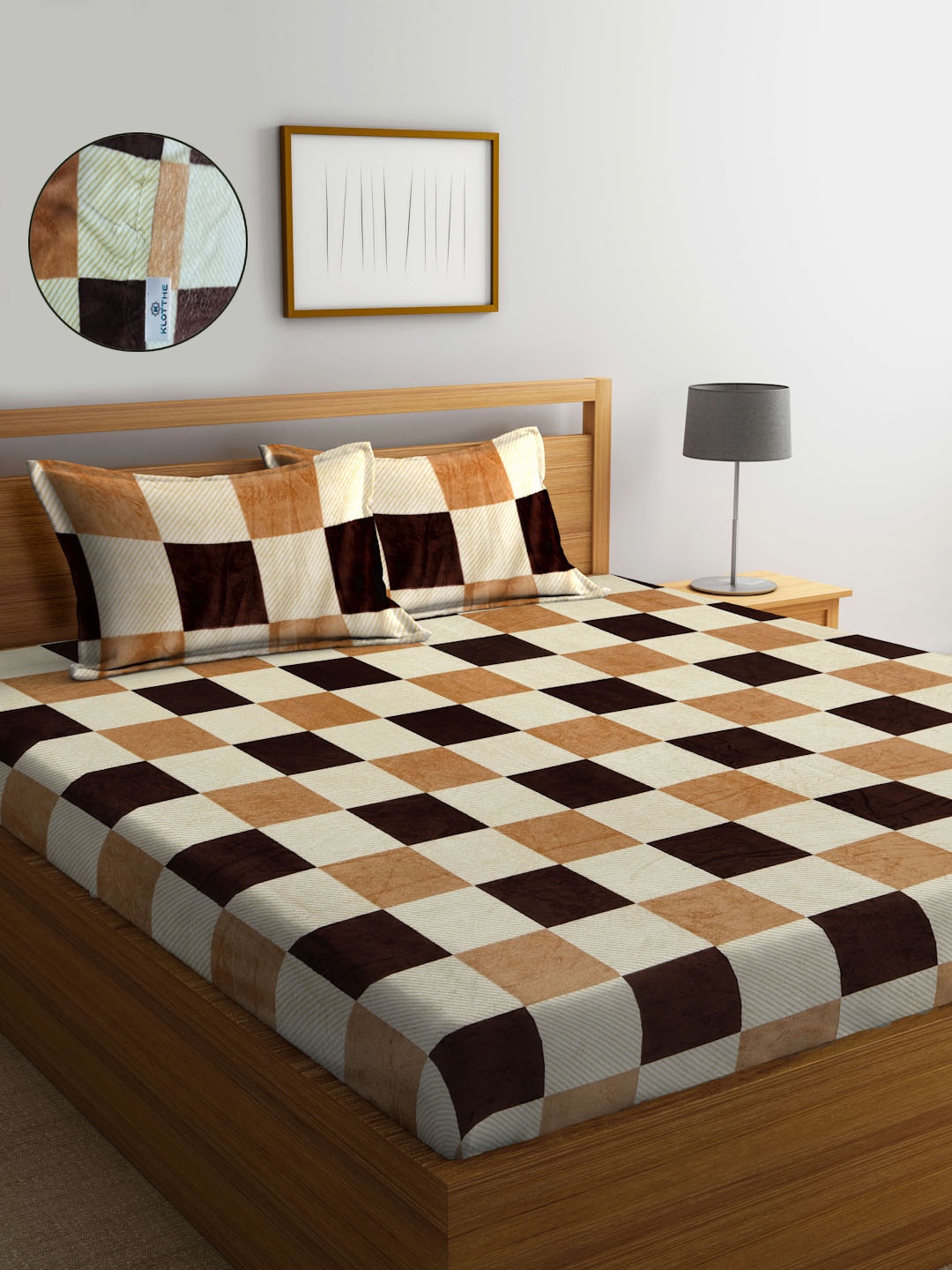 

KLOTTHE Cream & Brown Geometric Printed 300TC Wool Double Bedsheet With 2 Pillow Covers
