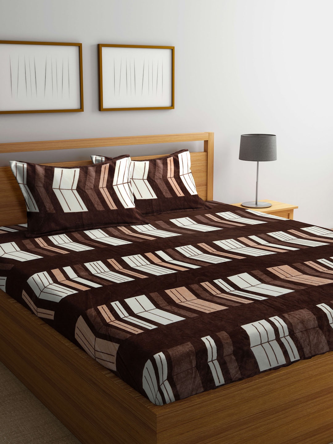 

KLOTTHE Brown Printed Woolen Double Bed Sheet with 2 Pillow Covers