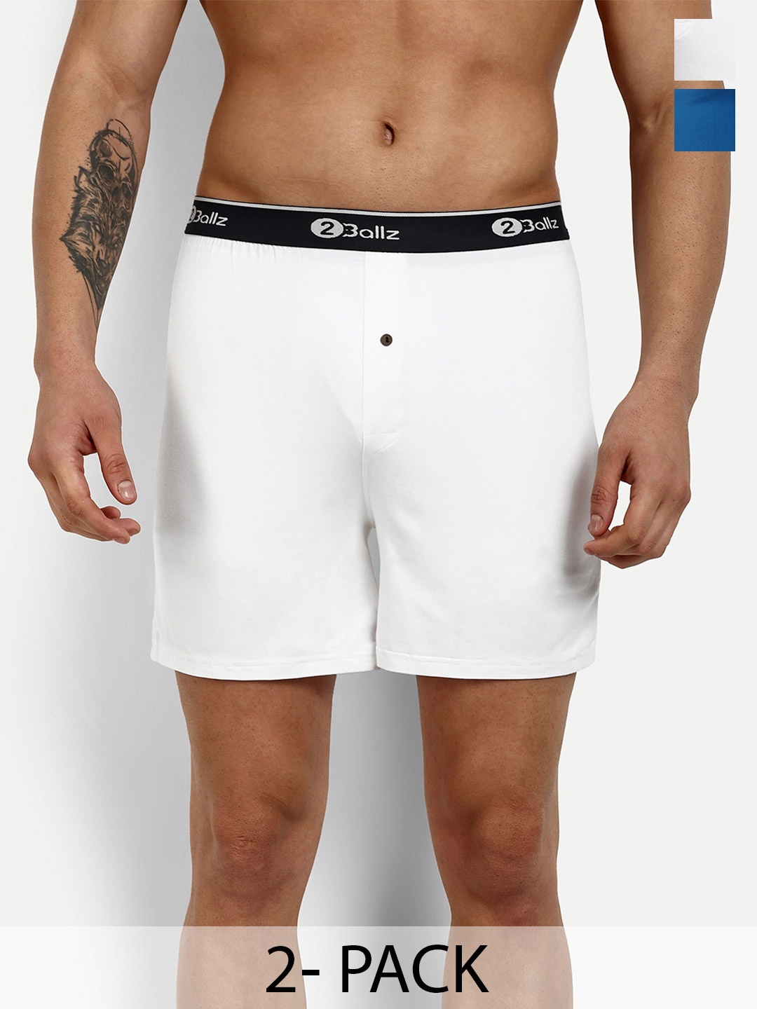 

2BALLZ Pack Of 2 Anti Bacterial Boxers WHB-2-2BX-WHITE+ HYPER BLUE