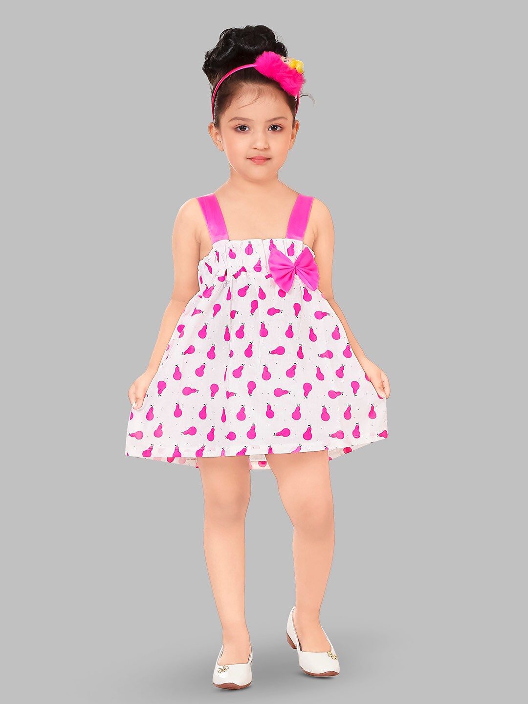 

BAESD Girls Conversational Printed Fit & Flare Cotton Opaque Casual Dress, Pink